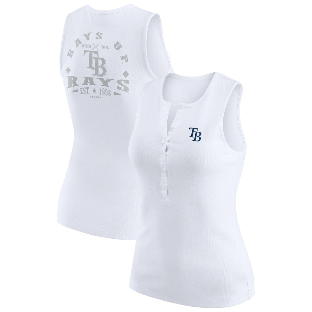 Tampa Bay Rays WEAR by Erin Andrews Women's Rib-Knit Henley Tank Top - White Tanks