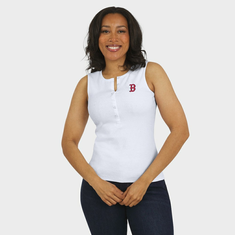 Boston Red Sox WEAR by Erin Andrews Women's Rib-Knit Henley Tank Top - White Tanks