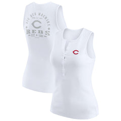 Cincinnati Reds WEAR by Erin Andrews Women's Rib-Knit Henley Tank Top - White Tanks