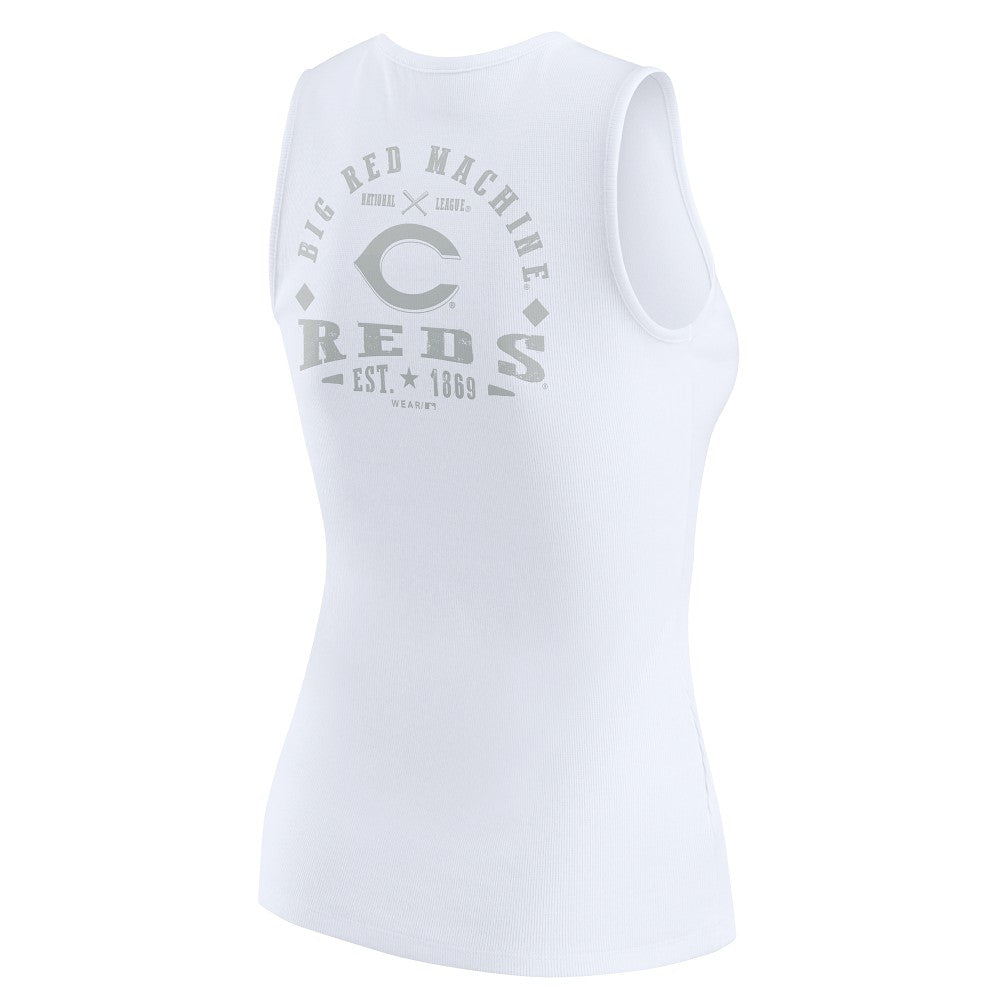 Cincinnati Reds WEAR by Erin Andrews Women's Rib-Knit Henley Tank Top - White Tanks