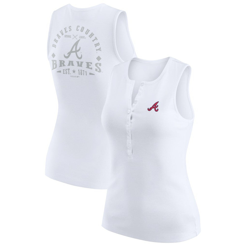 Atlanta Braves WEAR by Erin Andrews Women's Rib-Knit Henley Tank Top - White Tanks