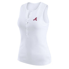 Atlanta Braves WEAR by Erin Andrews Women's Rib-Knit Henley Tank Top - White Tanks