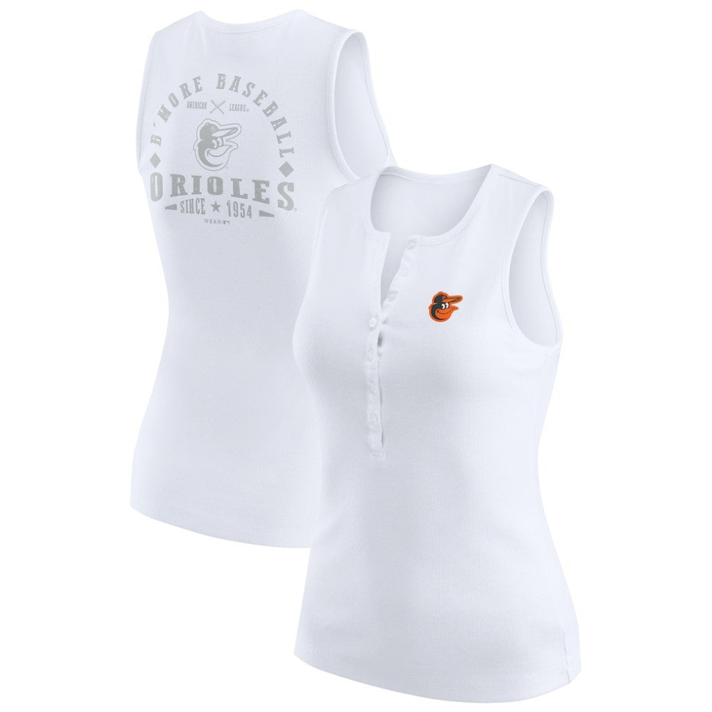 Baltimore Orioles WEAR by Erin Andrews Women's Rib-Knit Henley Tank Top - White Tanks