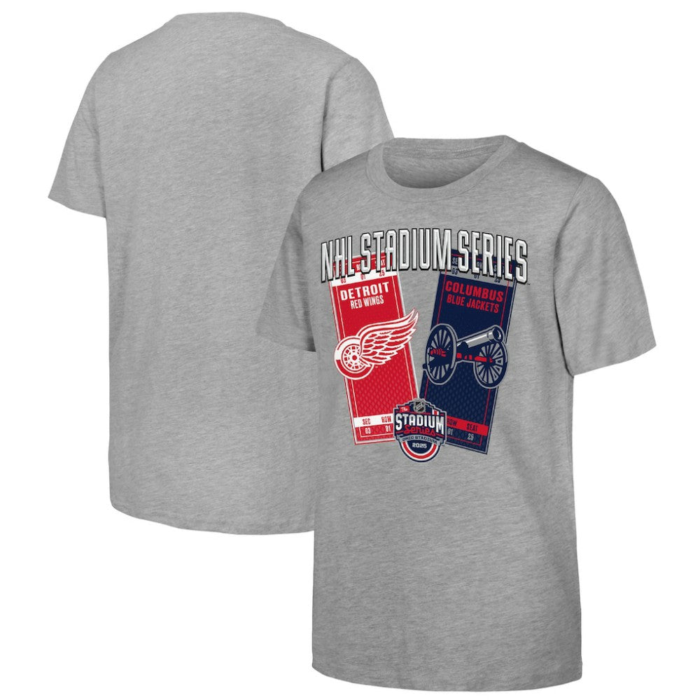 NHL Youth 2025 NHL Stadium Series Columbus Blue Jackets vs. Detroit Red Wings Matchup T-Shirt - Heather Gray