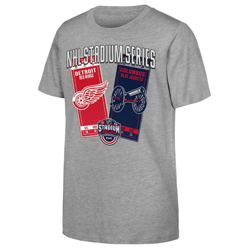 NHL Youth 2025 NHL Stadium Series Columbus Blue Jackets vs. Detroit Red Wings Matchup T-Shirt - Heather Gray