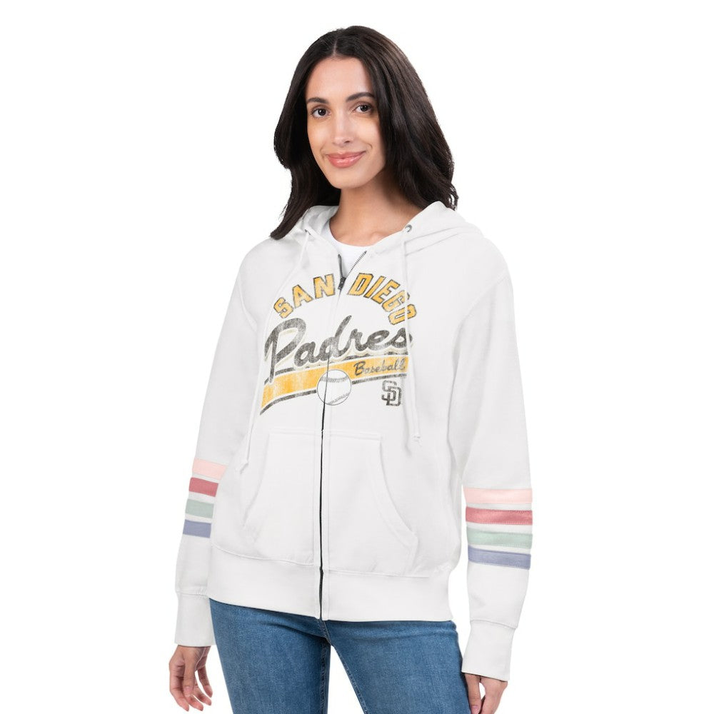 San Diego Padres G-III 4Her by Carl Banks Women's Naamah Sleeve Stripe Fleece Full-Zip Hoodie - White Hoodies