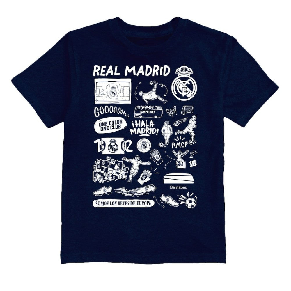 Real Madrid Vive La Fete Youth Impressions Artwork T-Shirt Navy shop