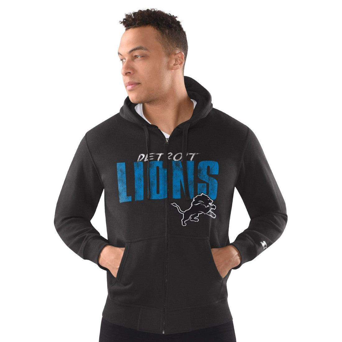 Detroit Lions Starter Distressed Classic Full-Zip Hoodie Black