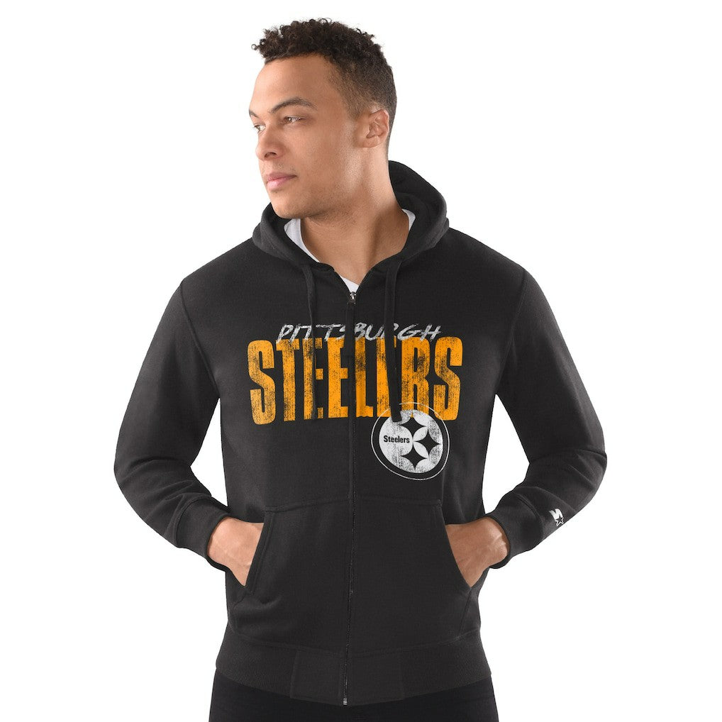 Pittsburgh Steelers Starter Distressed Classic Full-Zip Hoodie Black