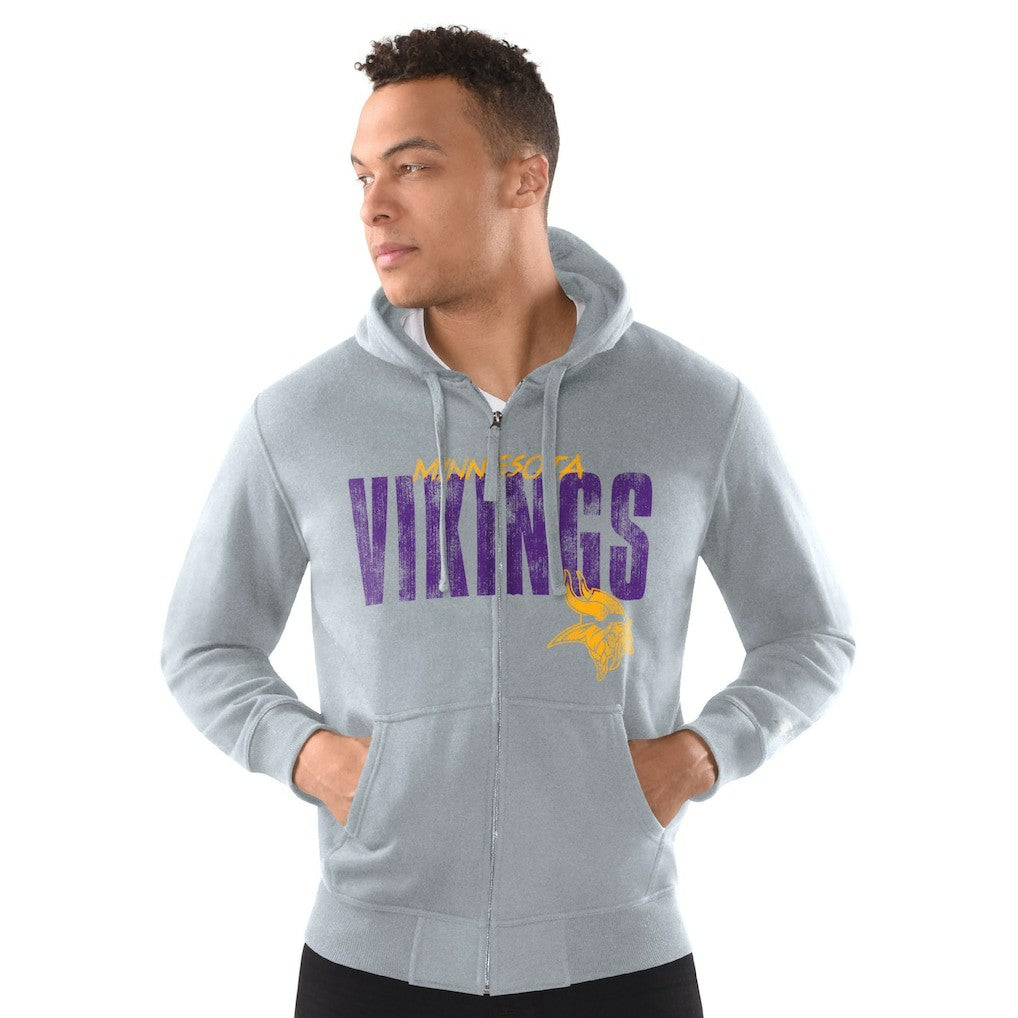 Minnesota Vikings Starter Distressed Classic Full-Zip Hoodie Heather Gray