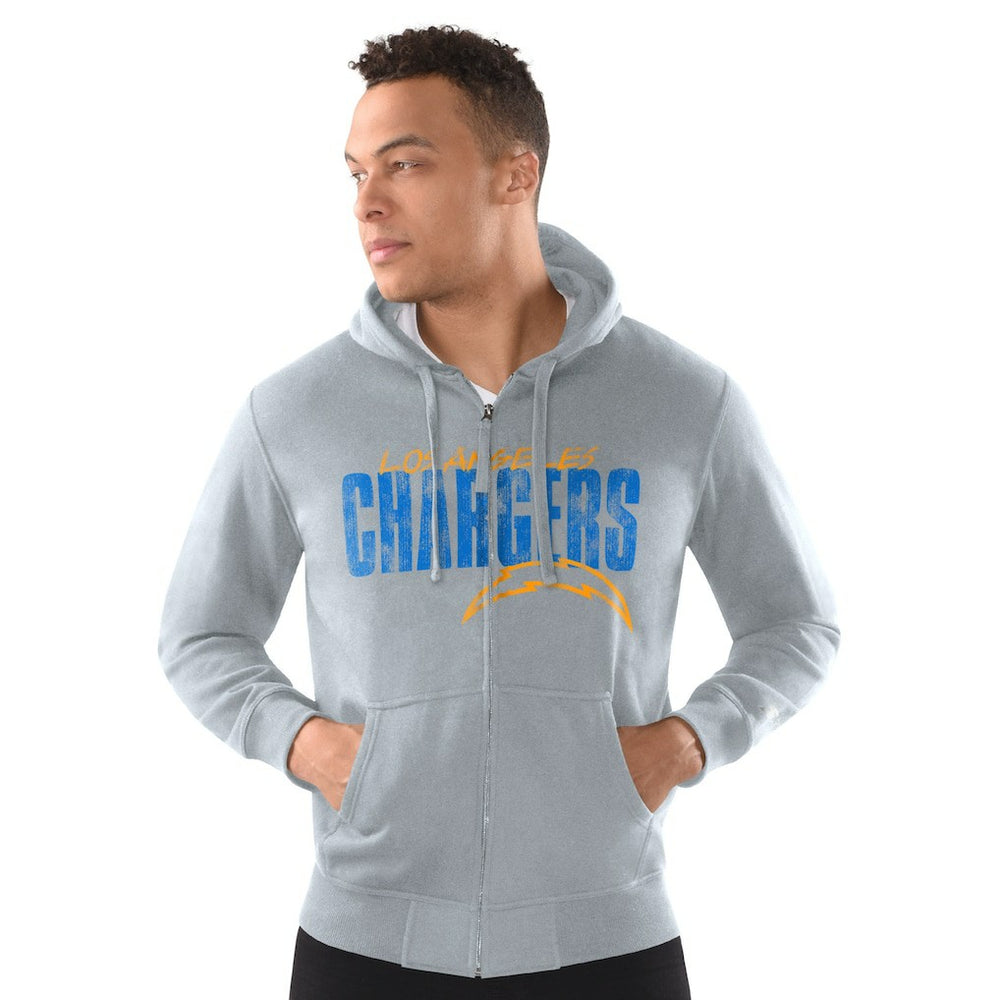 Los Angeles Chargers Starter Distressed Classic Full-Zip Hoodie Heather Gray