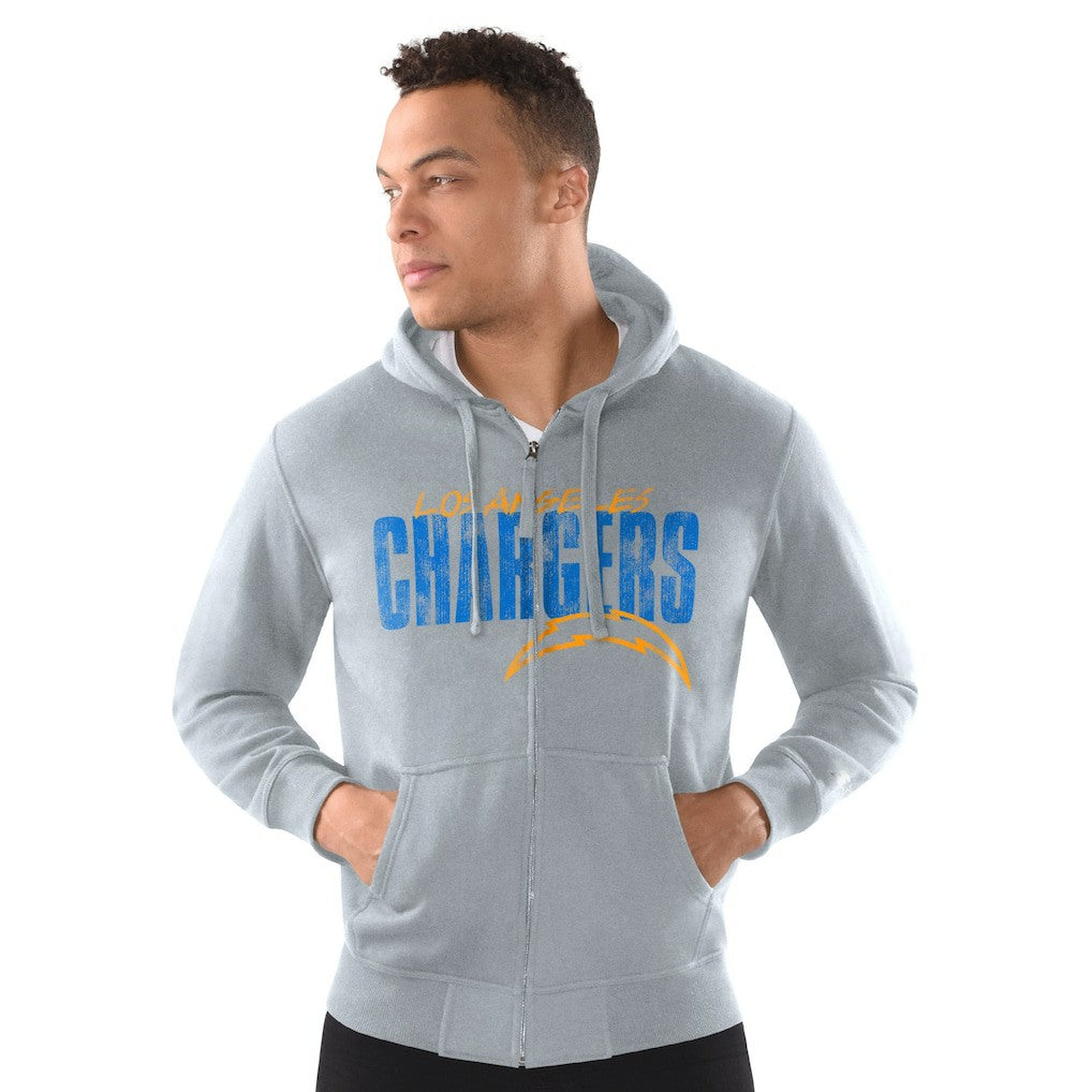 Los Angeles Chargers Starter Distressed Classic Full-Zip Hoodie Heather Gray