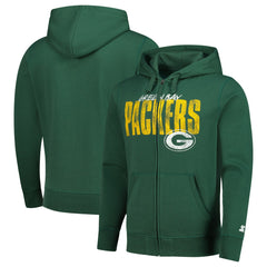 Green Bay Packers Starter Distressed Classic Full-Zip Hoodie Green