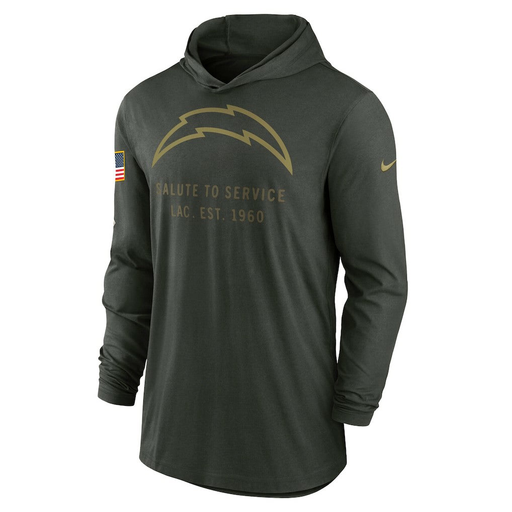 Los Angeles Chargers 2025 Salute to Service Sideline Dri-FIT Lightweight Hooded Pullover Forest Green