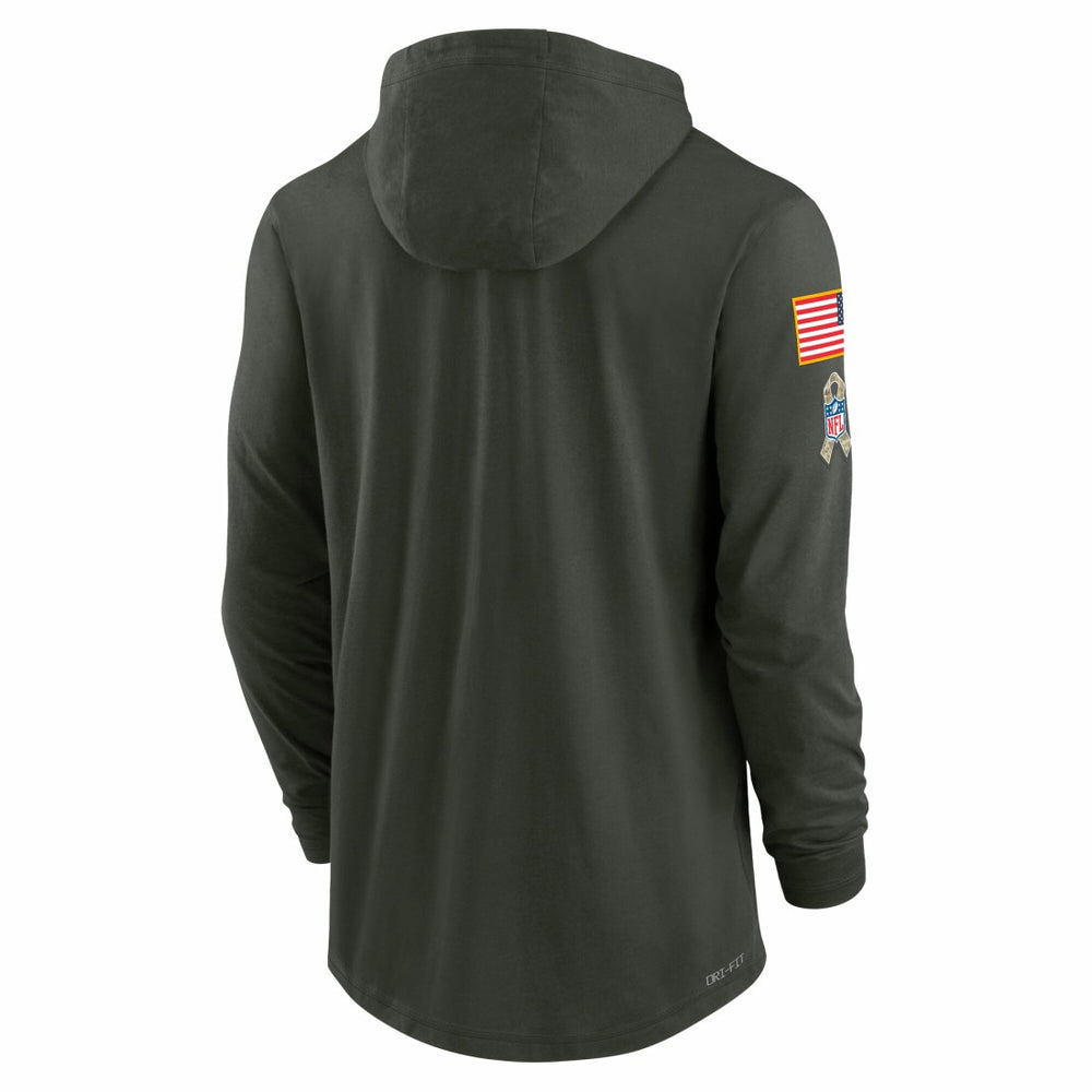 New York Jets 2025 Salute to Service Sideline Dri-FIT Lightweight Hooded Pullover Forest Green