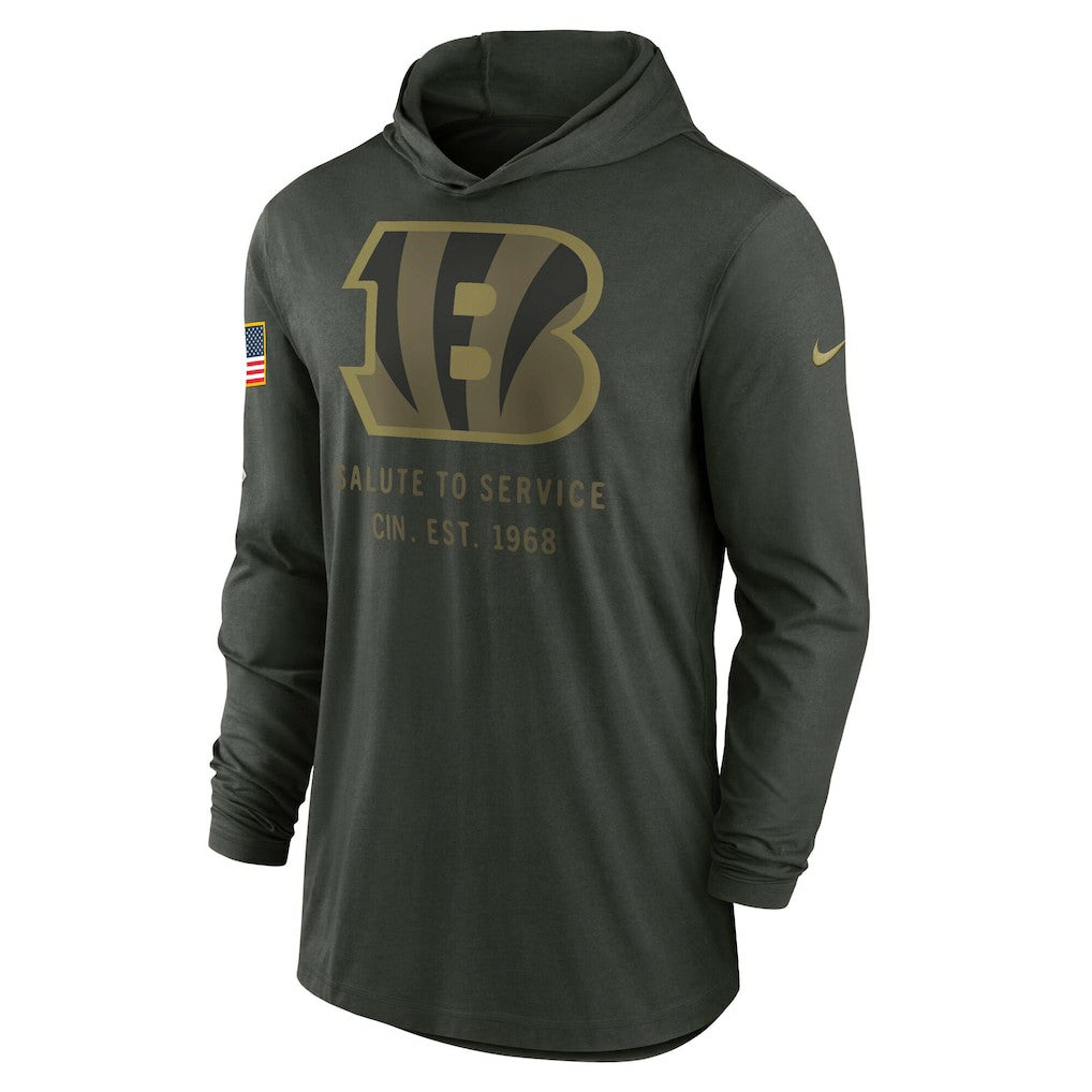 Cincinnati Bengals 2025 Salute to Service Sideline Dri-FIT Lightweight Hooded Pullover Forest Green