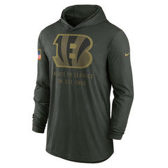 Cincinnati Bengals 2025 Salute to Service Sideline Dri-FIT Lightweight Hooded Pullover Forest Green