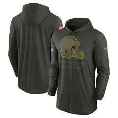 Cleveland Browns 2025 Salute to Service Sideline Dri-FIT Lightweight Hooded Pullover Forest Green