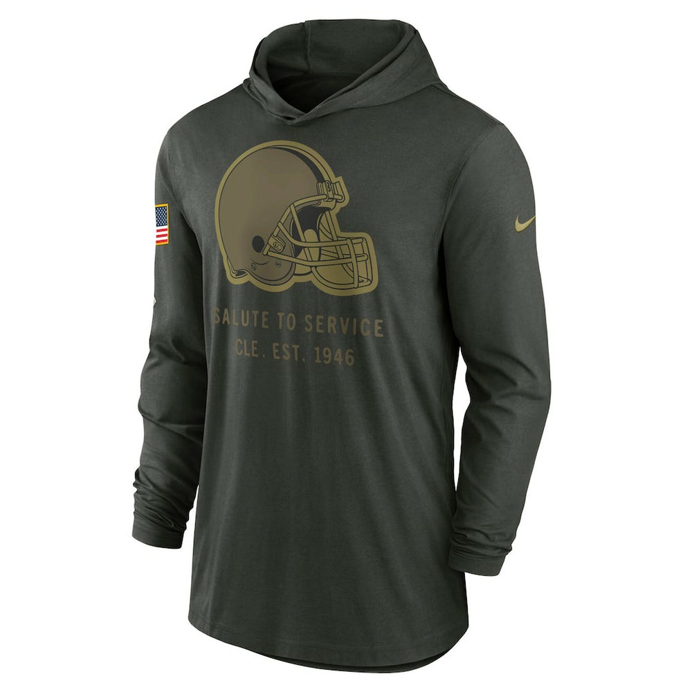 Cleveland Browns 2025 Salute to Service Sideline Dri-FIT Lightweight Hooded Pullover Forest Green