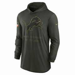Detroit Lions 2025 Salute to Service Sideline Dri-FIT Lightweight Hooded Pullover Forest Green