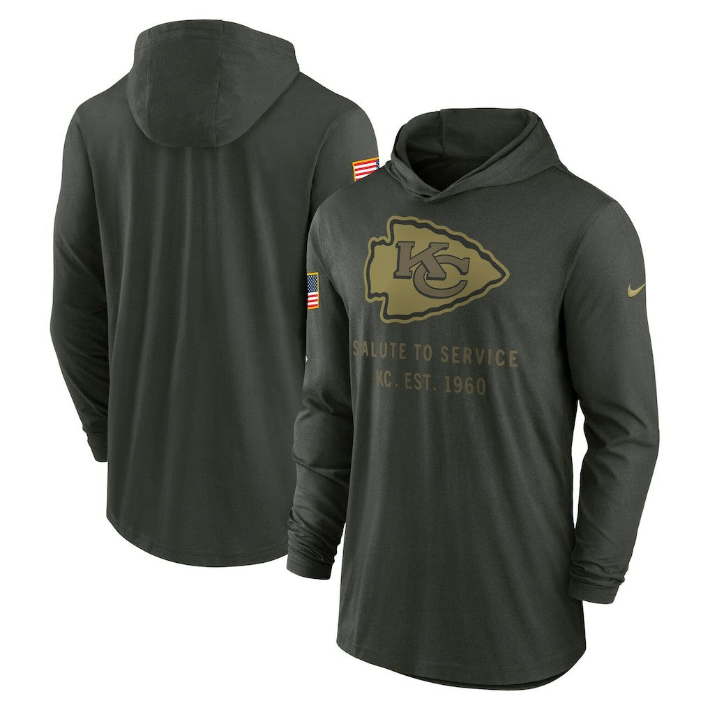 Kansas City Chiefs 2025 Salute to Service Sideline Dri-FIT Lightweight Hooded Pullover Forest Green