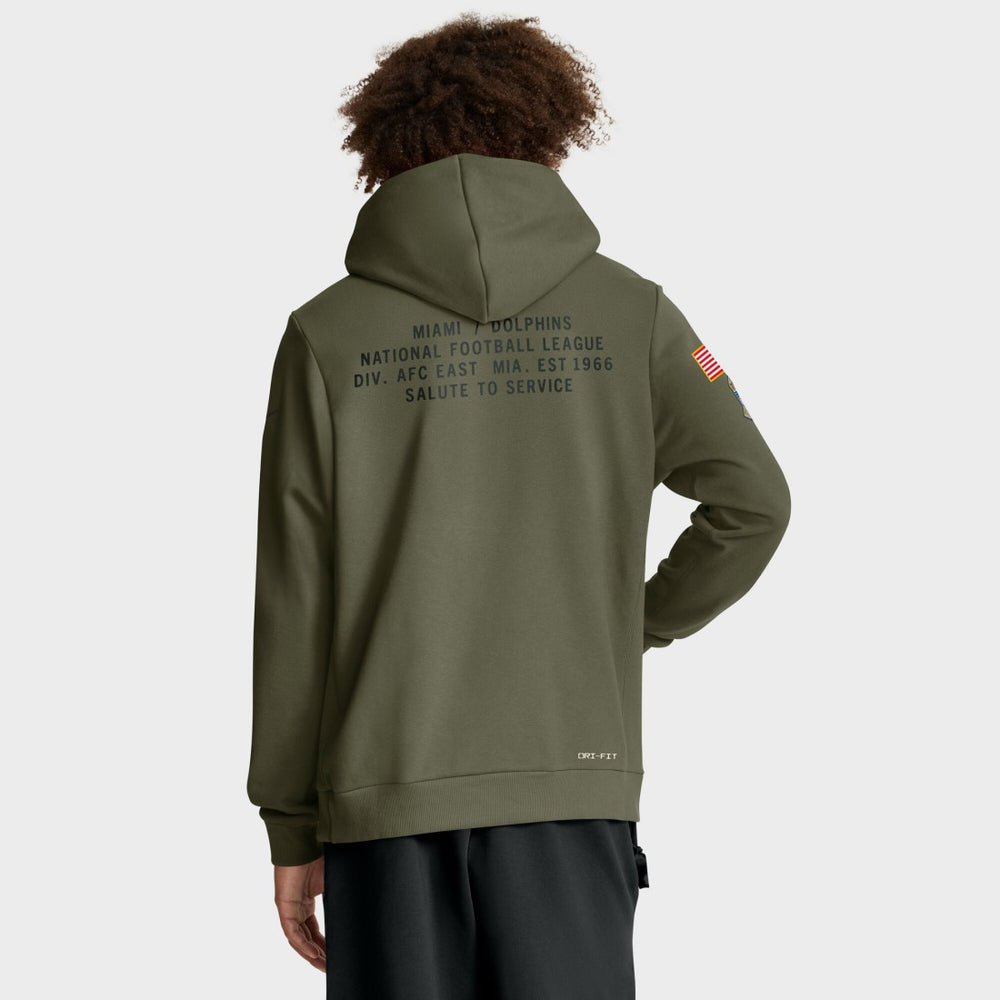 Miami Dolphins 2025 Salute to Service Sideline Standard Issue Dri-FIT Hoodie Olive