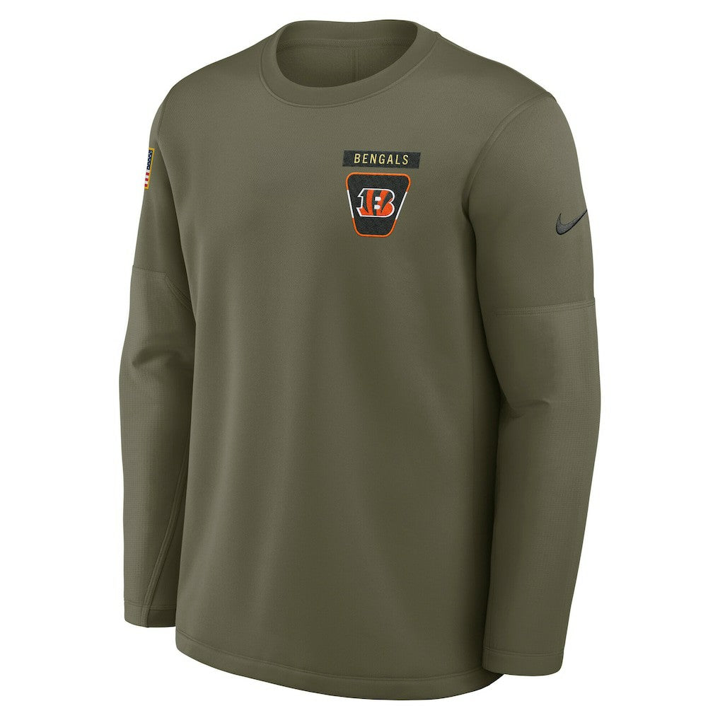 Cincinnati Bengals 2025 Salute to Service Sideline Coaches Therma-FIT Long Sleeve Shirt Olive
