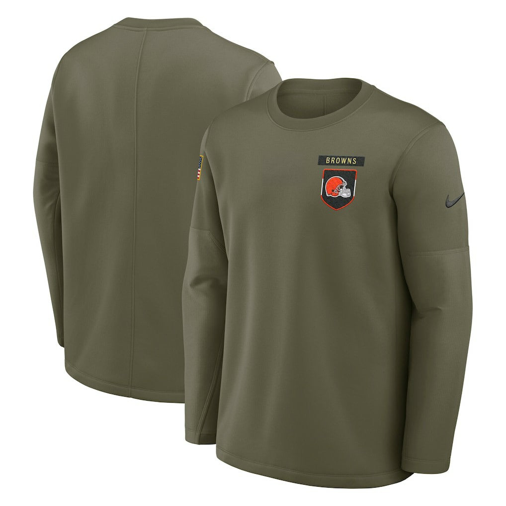Cleveland Browns 2025 Salute to Service Sideline Coaches Therma-FIT Long Sleeve Shirt Olive