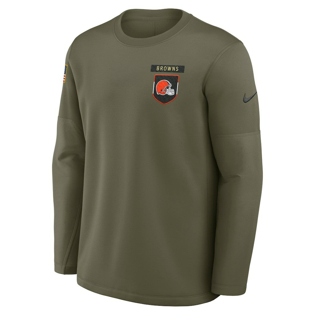 Cleveland Browns 2025 Salute to Service Sideline Coaches Therma-FIT Long Sleeve Shirt Olive