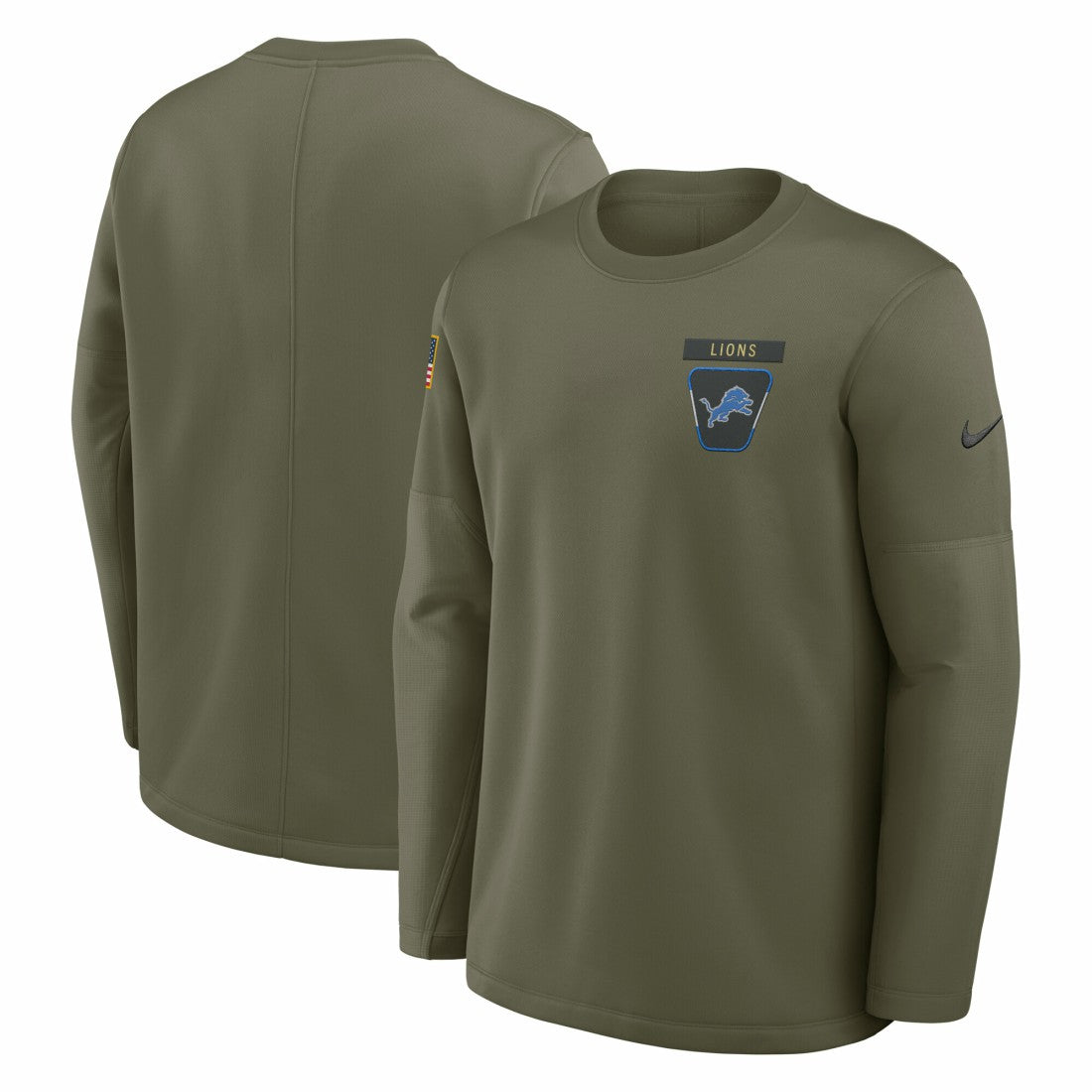 Detroit Lions 2025 Salute to Service Sideline Coaches Therma-FIT Long Sleeve Shirt Olive