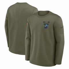 Detroit Lions 2025 Salute to Service Sideline Coaches Therma-FIT Long Sleeve Shirt Olive