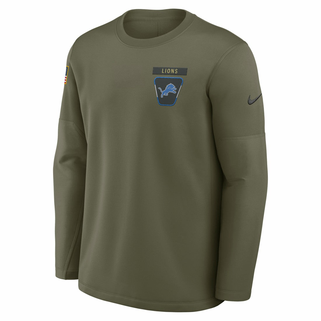 Detroit Lions 2025 Salute to Service Sideline Coaches Therma-FIT Long Sleeve Shirt Olive