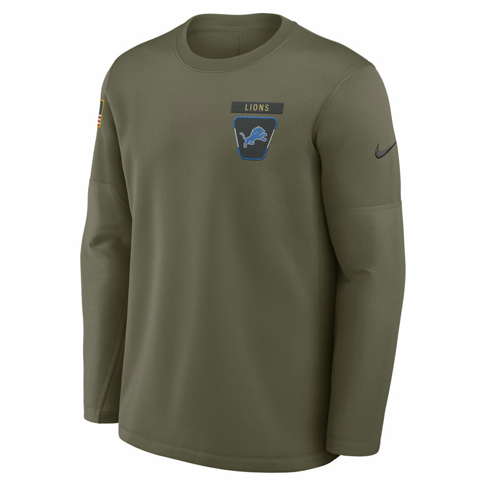 Detroit Lions 2025 Salute to Service Sideline Coaches Therma-FIT Long Sleeve Shirt Olive