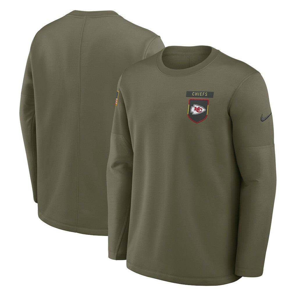 Kansas City Chiefs 2025 Salute to Service Sideline Coaches Therma-FIT Long Sleeve Shirt Olive