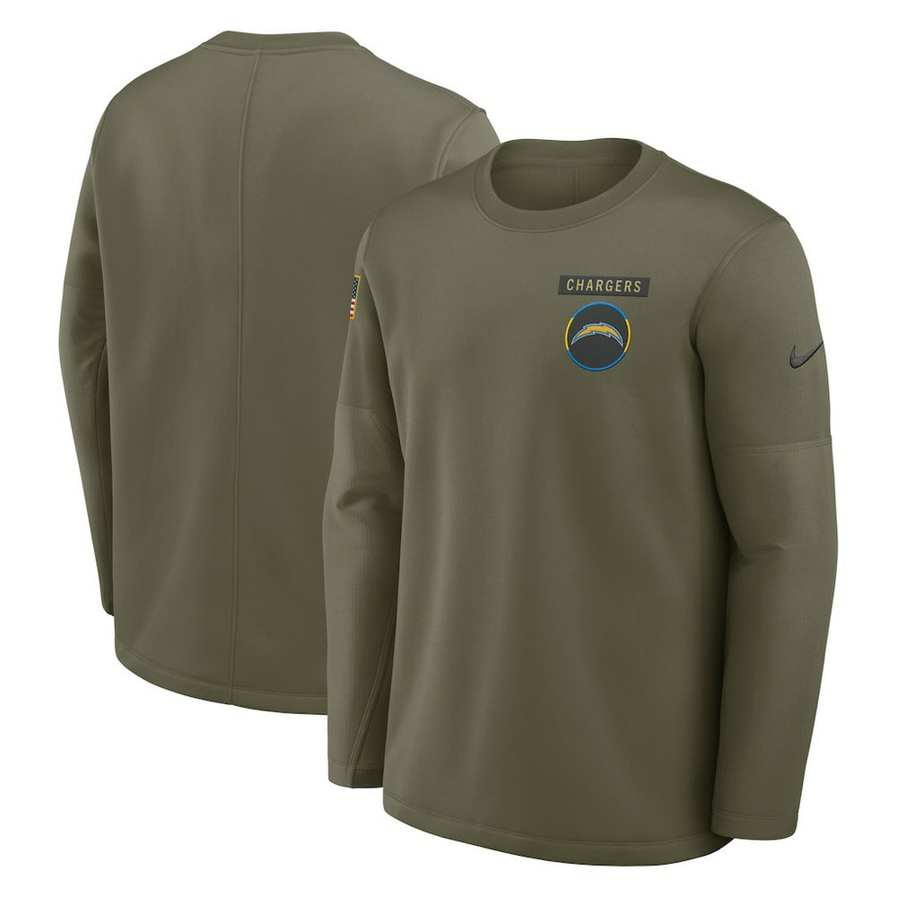 Los Angeles Chargers 2025 Salute to Service Sideline Coaches Therma-FIT Long Sleeve Shirt Olive
