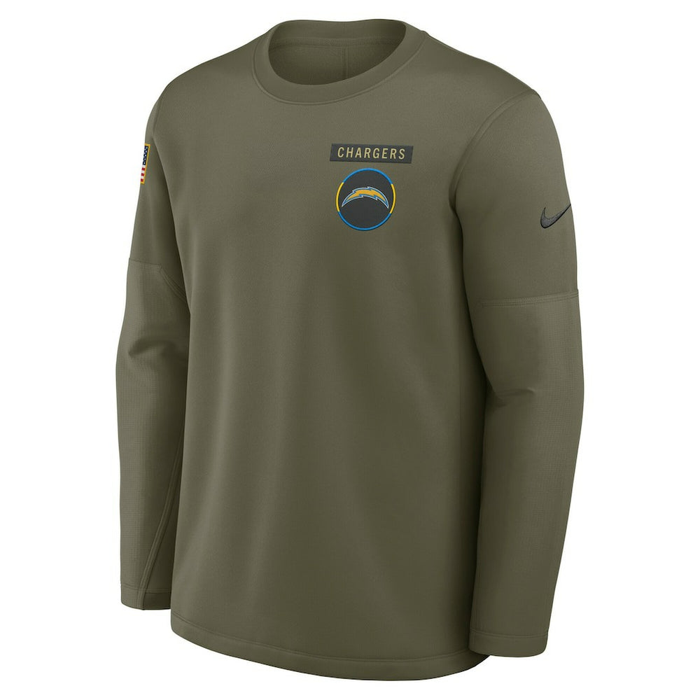 Los Angeles Chargers 2025 Salute to Service Sideline Coaches Therma-FIT Long Sleeve Shirt Olive