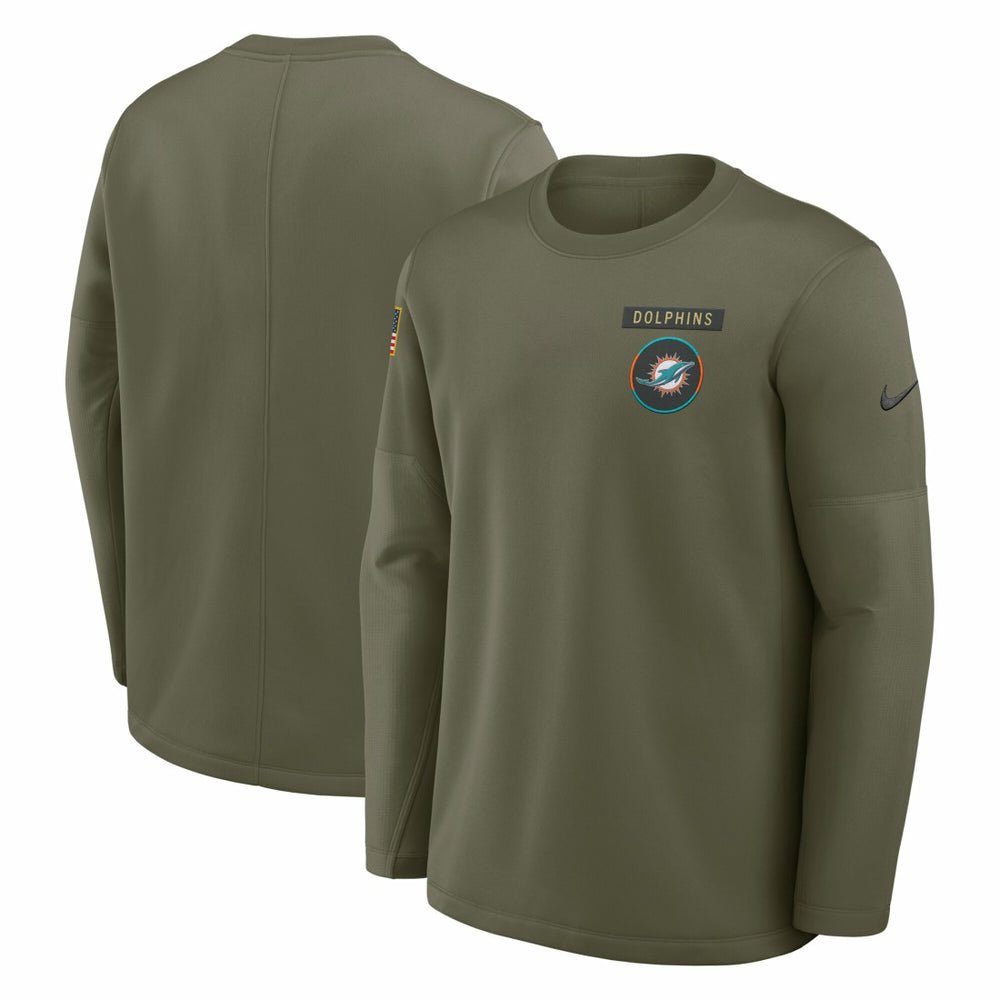 Miami Dolphins 2025 Salute to Service Sideline Coaches Therma-FIT Long Sleeve Shirt Olive