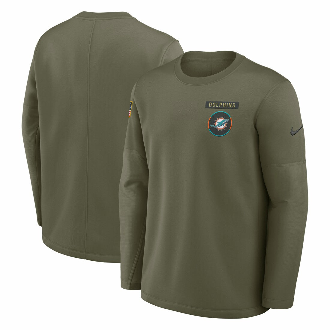 Miami Dolphins 2025 Salute to Service Sideline Coaches Therma-FIT Long Sleeve Shirt Olive