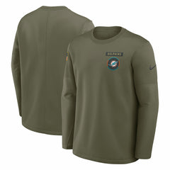 Miami Dolphins 2025 Salute to Service Sideline Coaches Therma-FIT Long Sleeve Shirt Olive