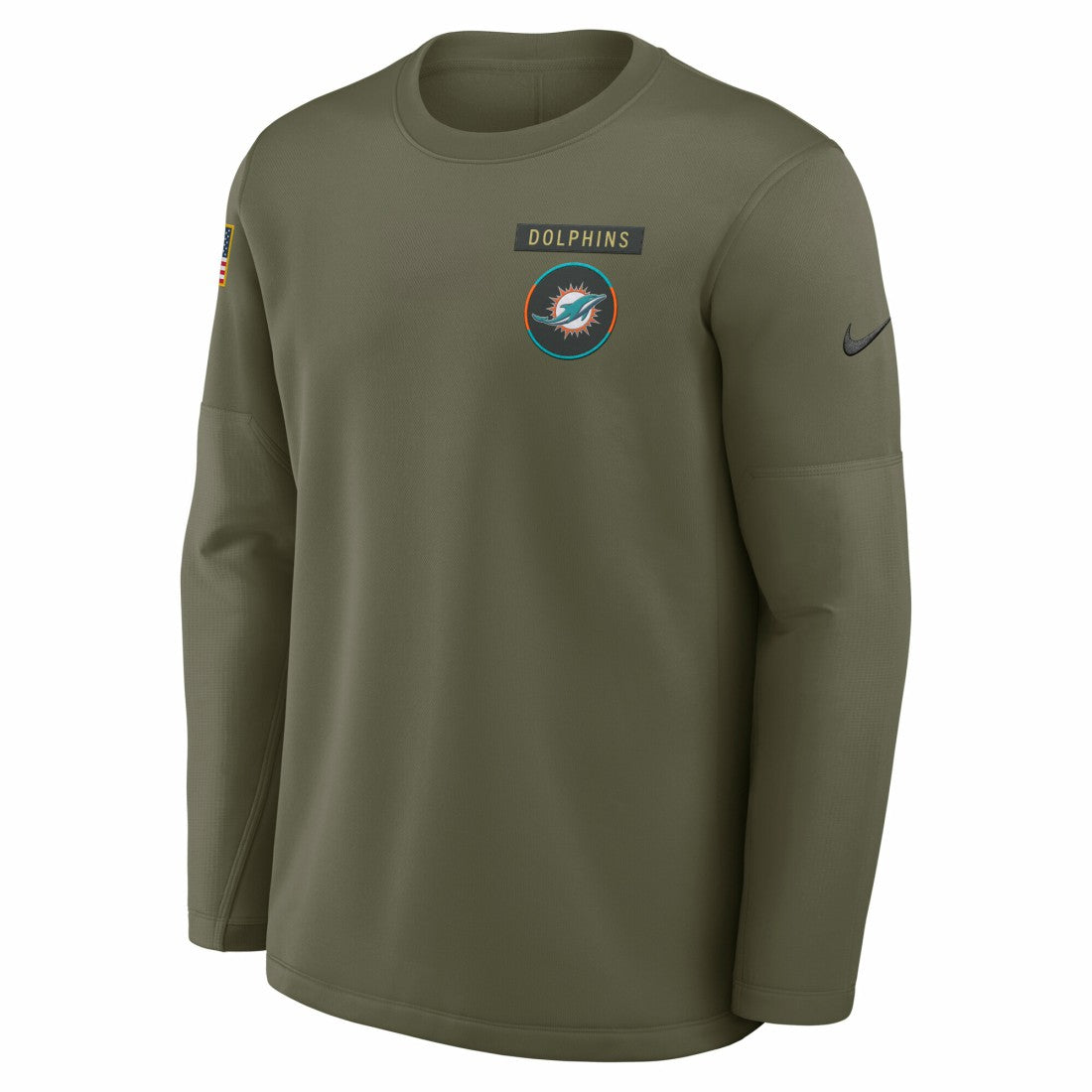Miami Dolphins 2025 Salute to Service Sideline Coaches Therma-FIT Long Sleeve Shirt Olive