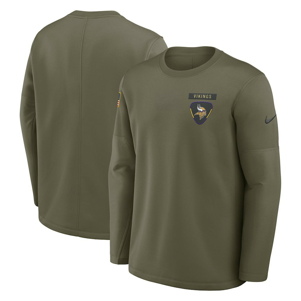 Minnesota Vikings 2025 Salute to Service Sideline Coaches Therma-FIT Long Sleeve Shirt Olive