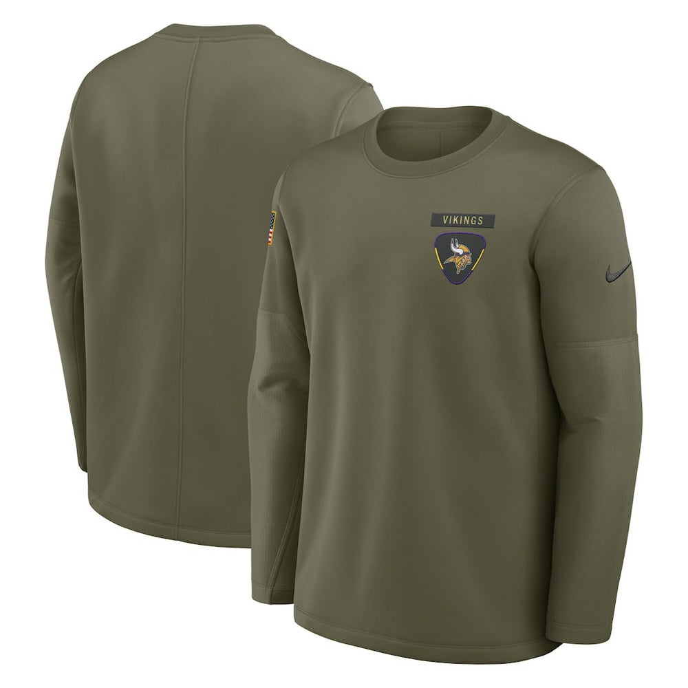 Minnesota Vikings 2025 Salute to Service Sideline Coaches Therma-FIT Long Sleeve Shirt Olive