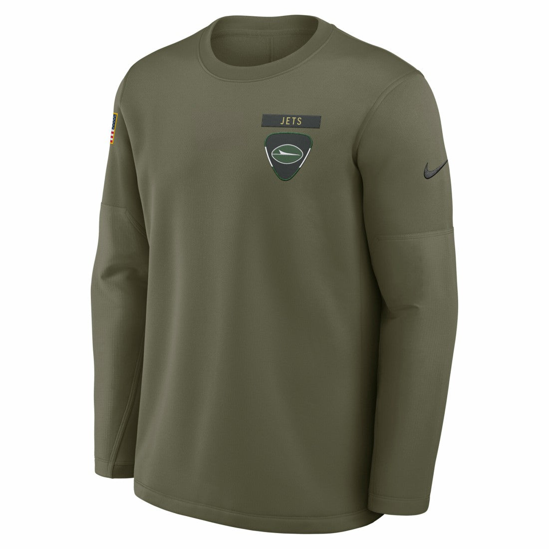 New York Jets 2025 Salute to Service Sideline Coaches Therma-FIT Long Sleeve Shirt Olive