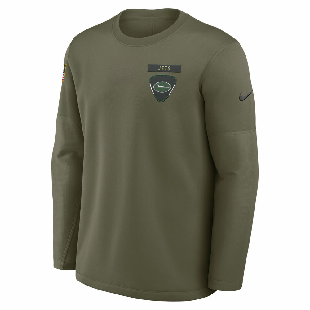 New York Jets 2025 Salute to Service Sideline Coaches Therma-FIT Long Sleeve Shirt Olive