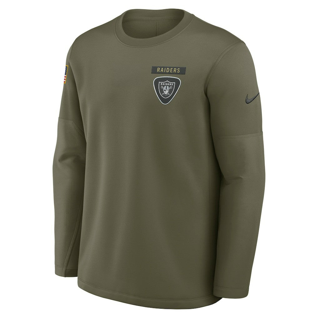 Las Vegas Raiders 2025 Salute to Service Sideline Coaches Therma-FIT Long Sleeve Shirt Olive