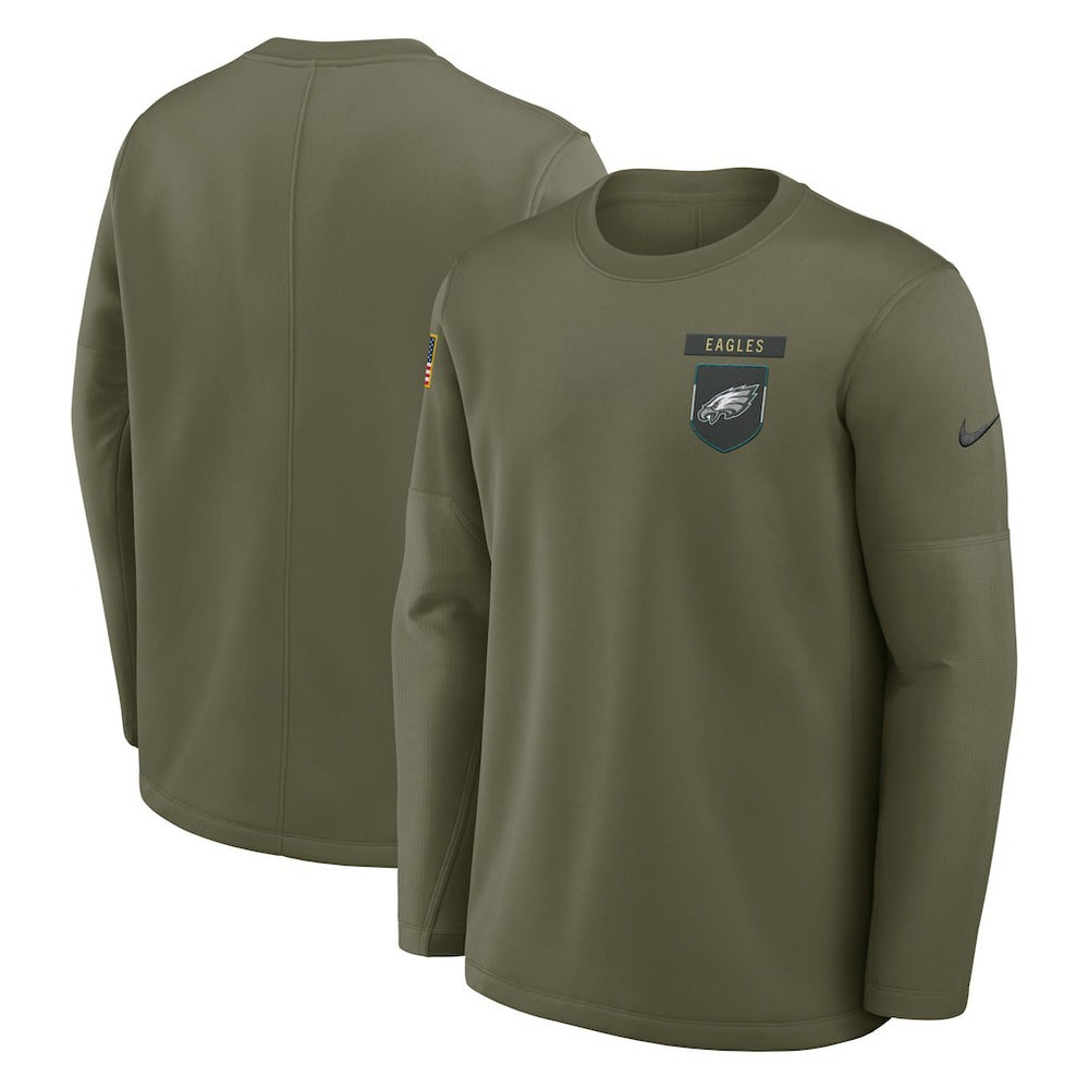 Philadelphia Eagles 2025 Salute to Service Sideline Coaches Therma-FIT Long Sleeve Shirt Olive