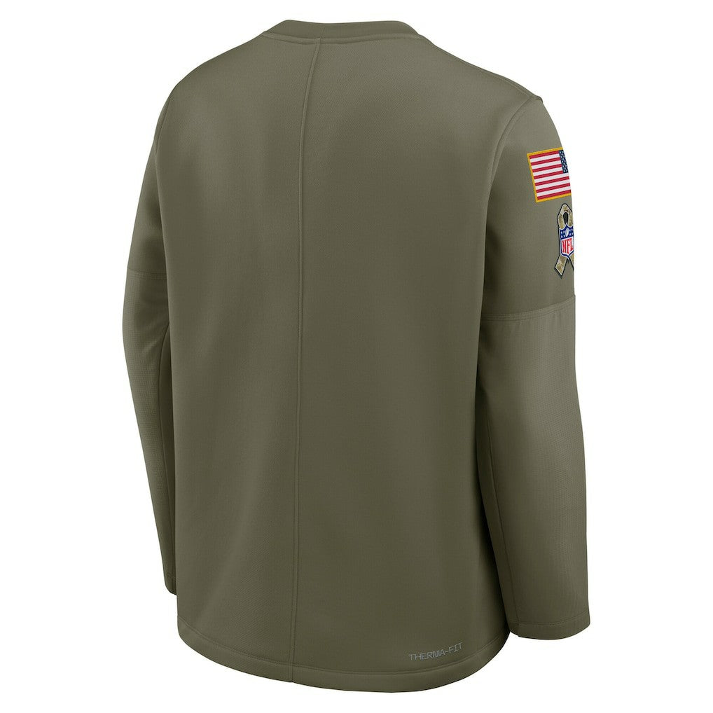 Philadelphia Eagles 2025 Salute to Service Sideline Coaches Therma-FIT Long Sleeve Shirt Olive