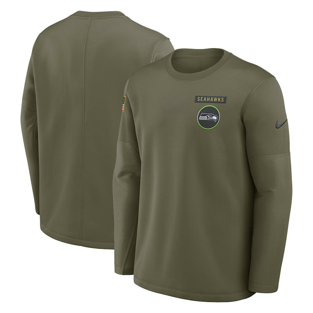 Seattle Seahawks 2025 Salute to Service Sideline Coaches Therma-FIT Long Sleeve Shirt Olive