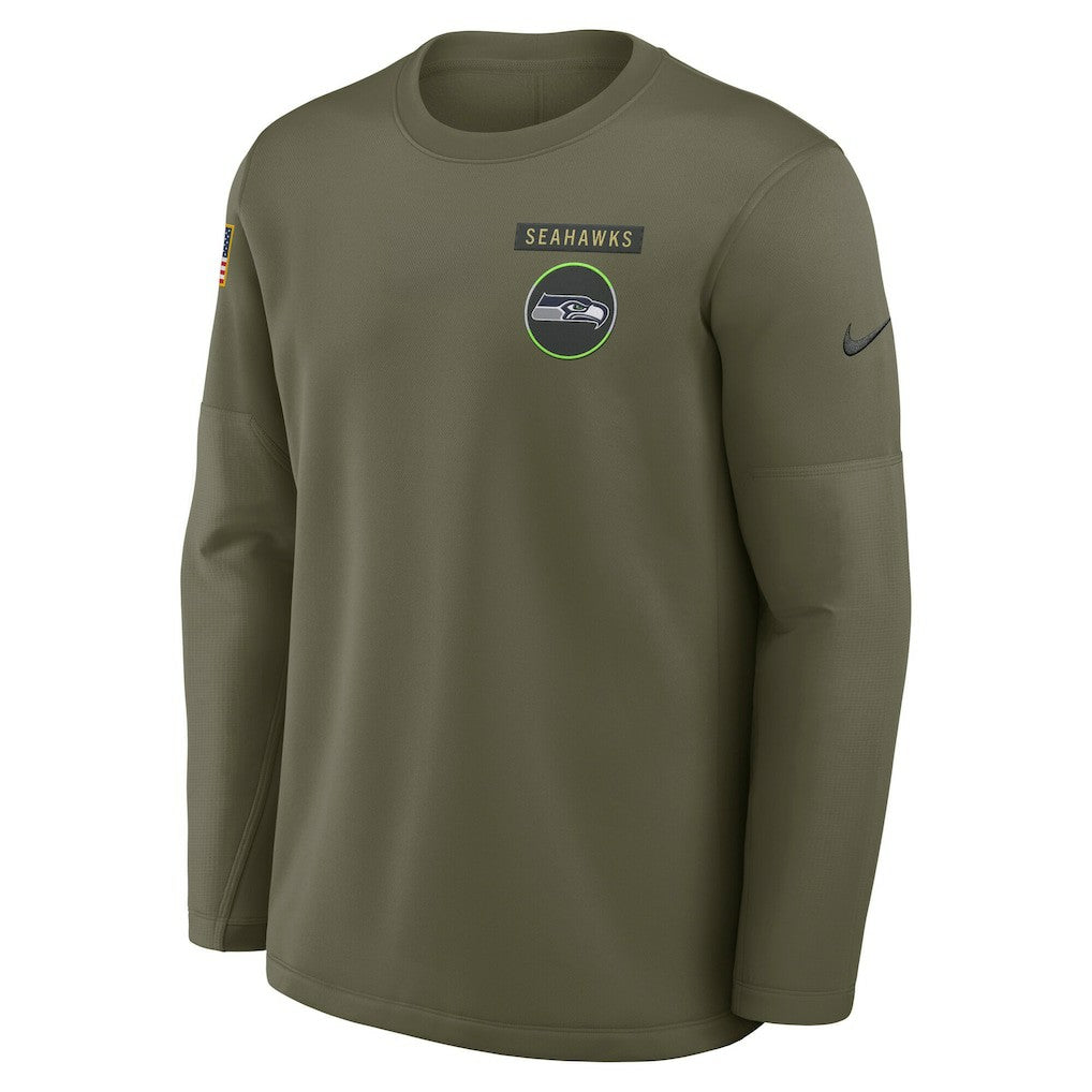 Seattle Seahawks 2025 Salute to Service Sideline Coaches Therma-FIT Long Sleeve Shirt Olive