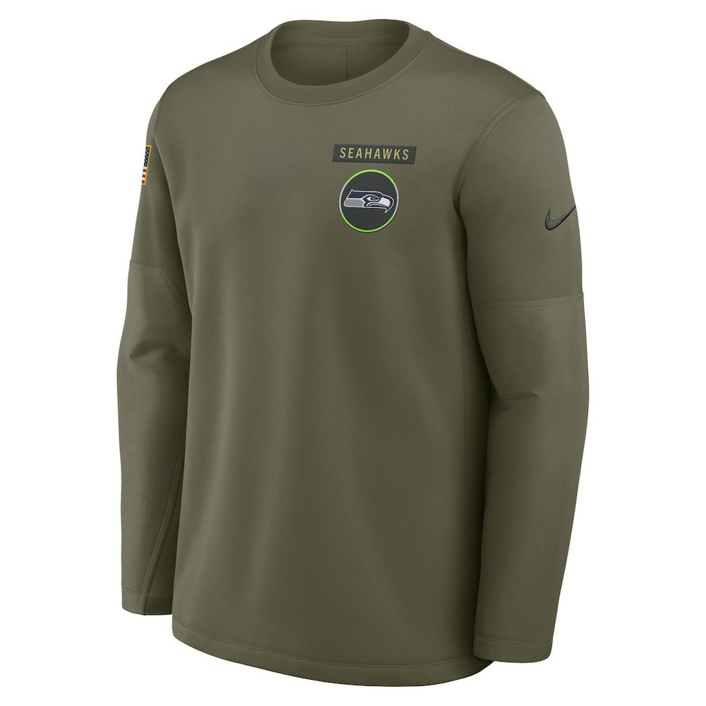 Seattle Seahawks 2025 Salute to Service Sideline Coaches Therma-FIT Long Sleeve Shirt Olive
